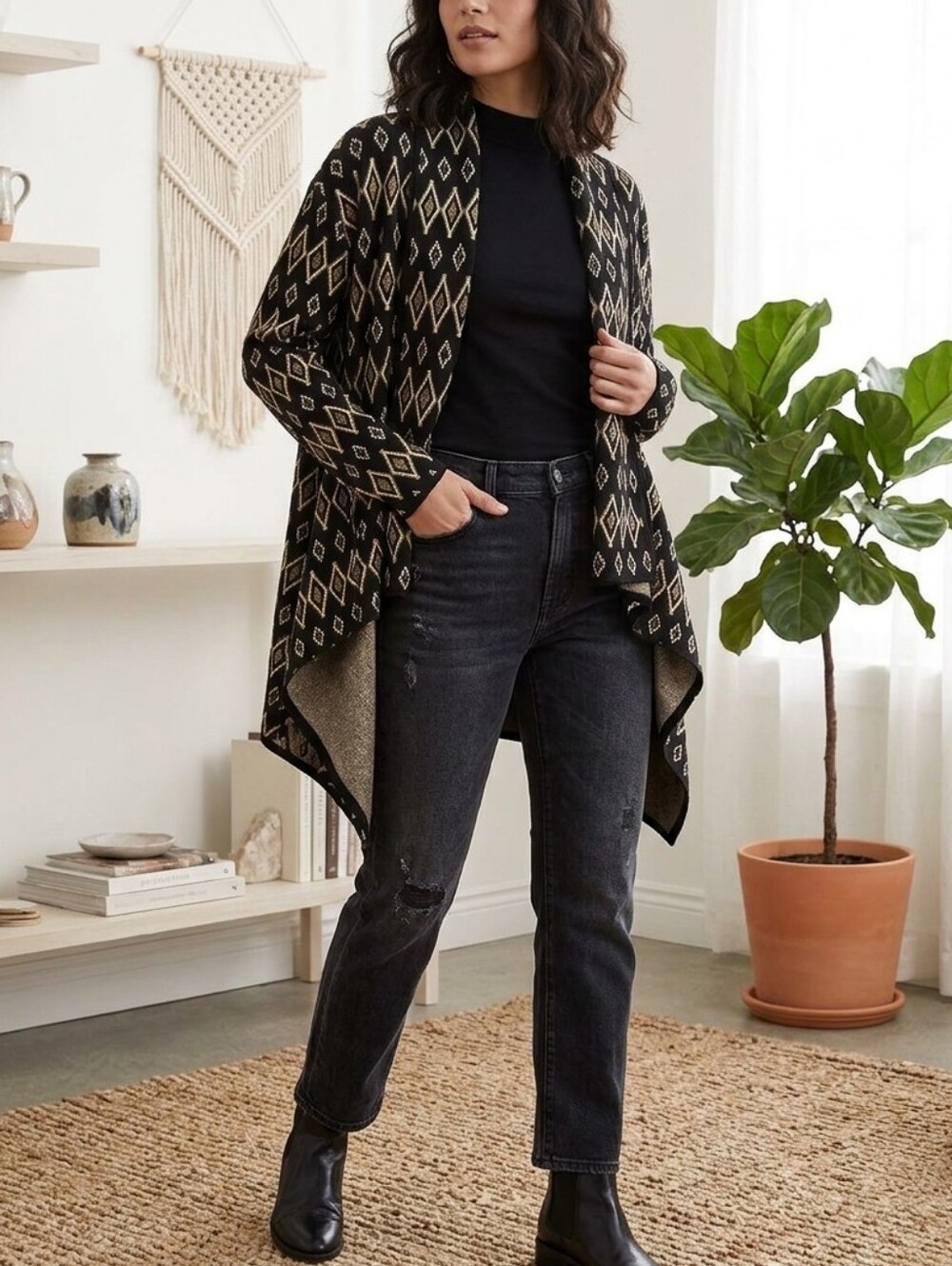 Black and White Geometric Women's Sweater